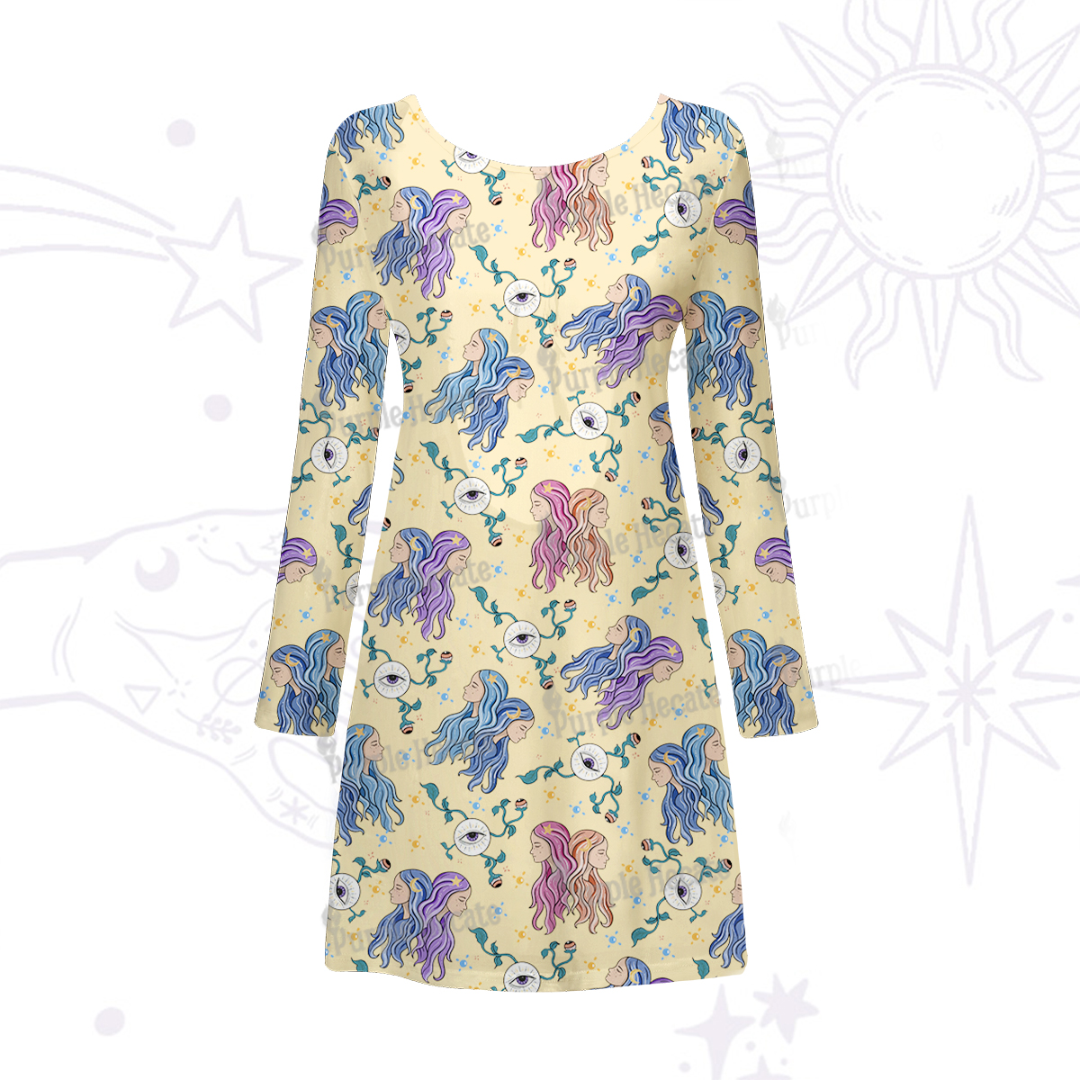 Purplehecate Gemini Spirit Zodiac Beachwear Cover-Up Dress