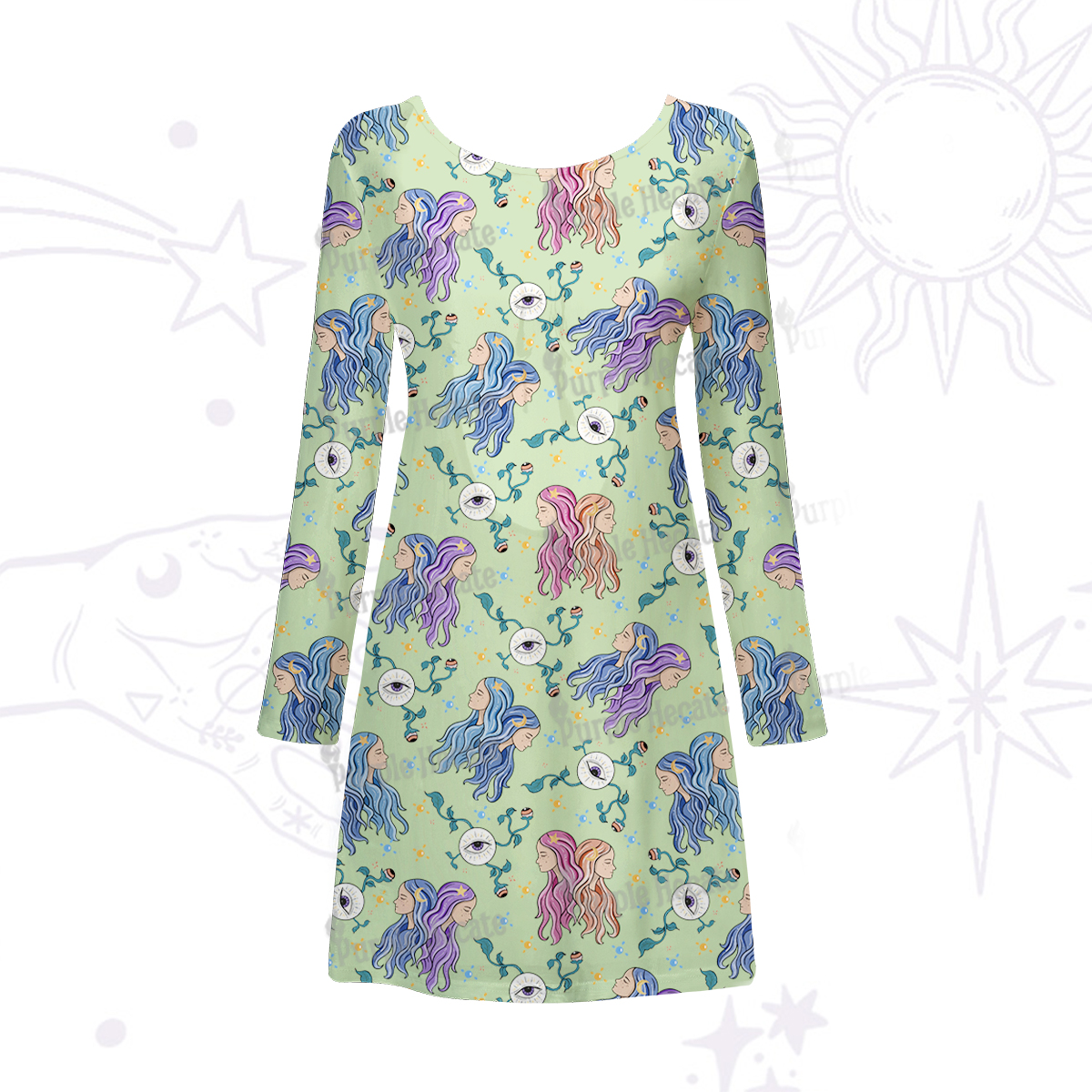 Purplehecate Gemini Spirit Zodiac Beachwear Cover-Up Dress