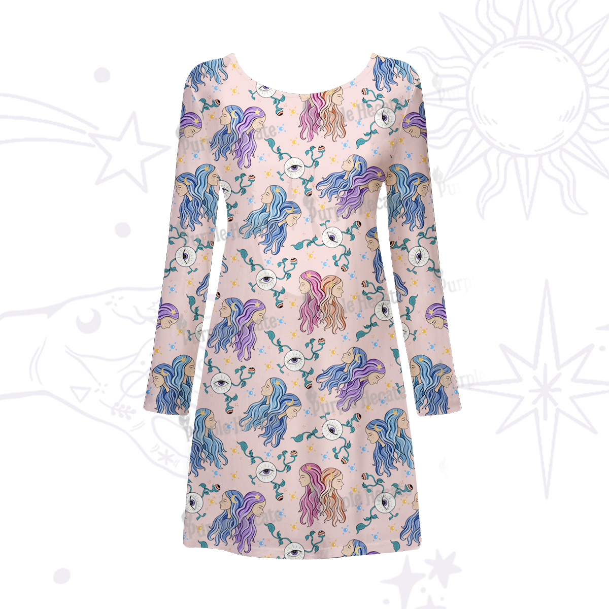 Purplehecate Gemini Spirit Zodiac Beachwear Cover-Up Dress