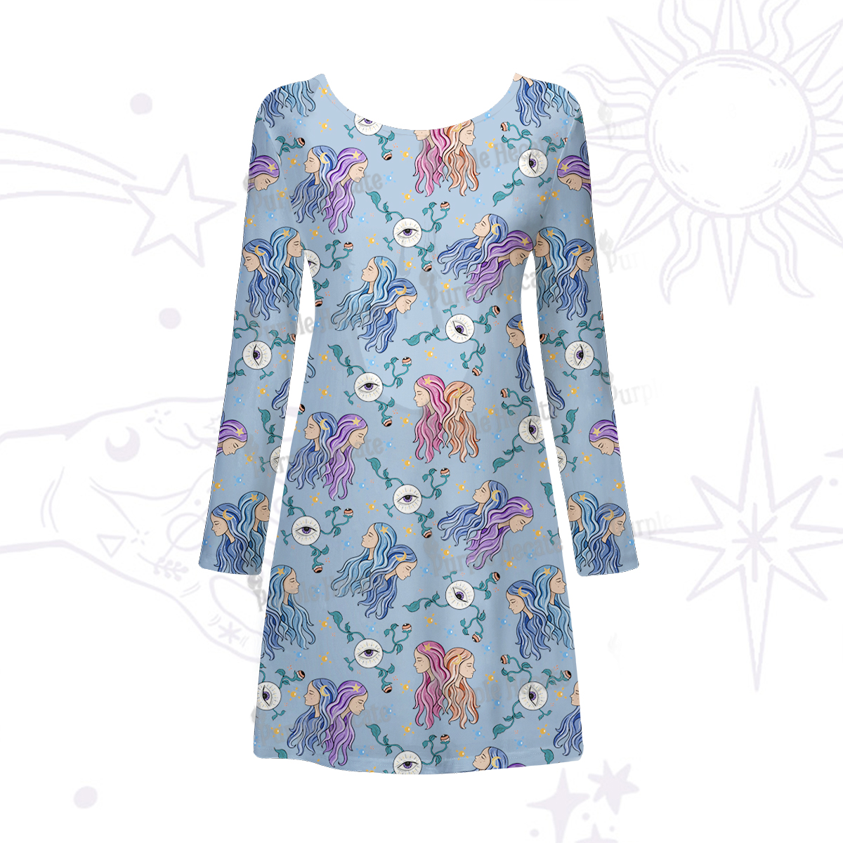 Purplehecate Gemini Spirit Zodiac Beachwear Cover-Up Dress