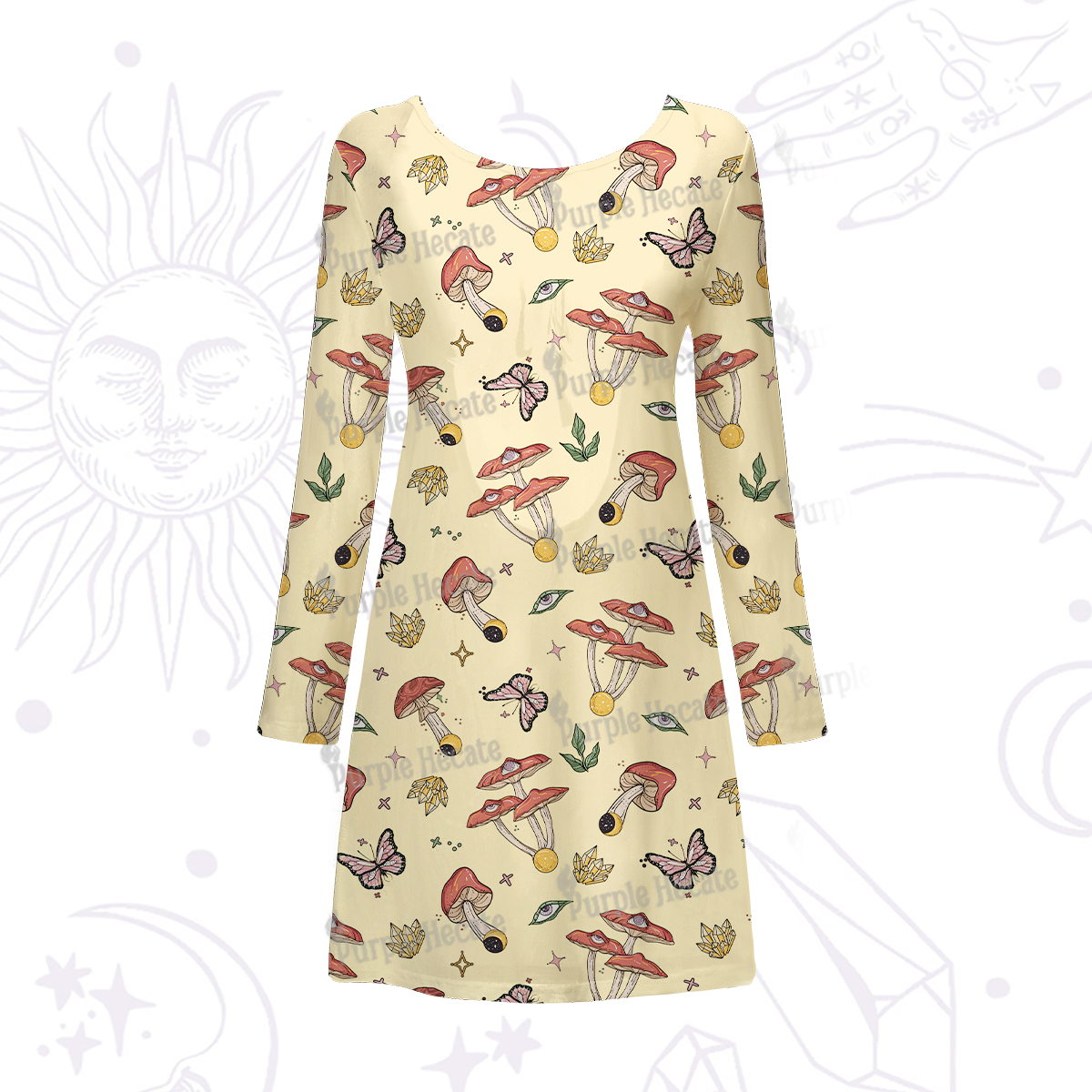 Purplehecate Whimsical Mushroom Beachwear Cover-Up Dress