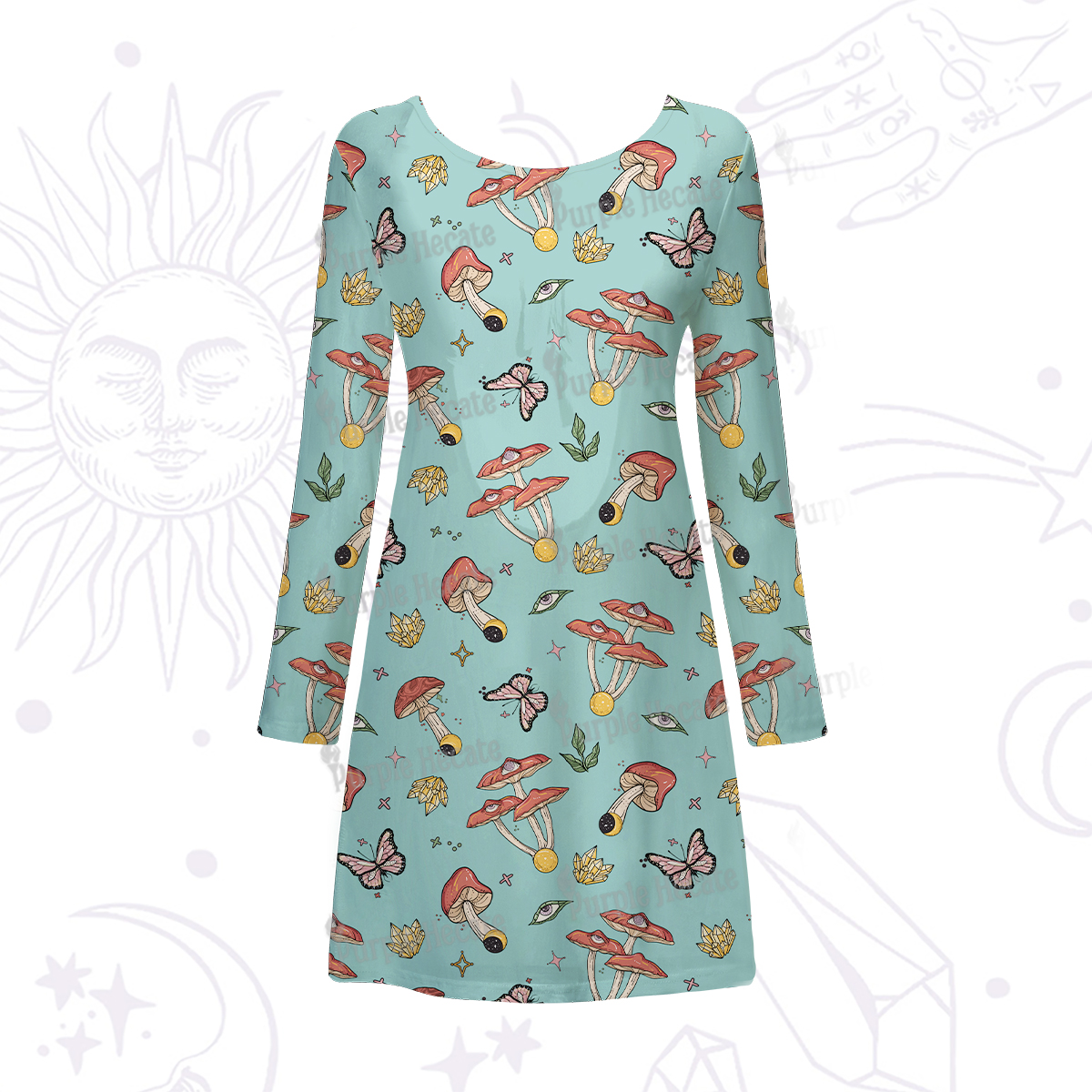 Purplehecate Whimsical Mushroom Beachwear Cover-Up Dress