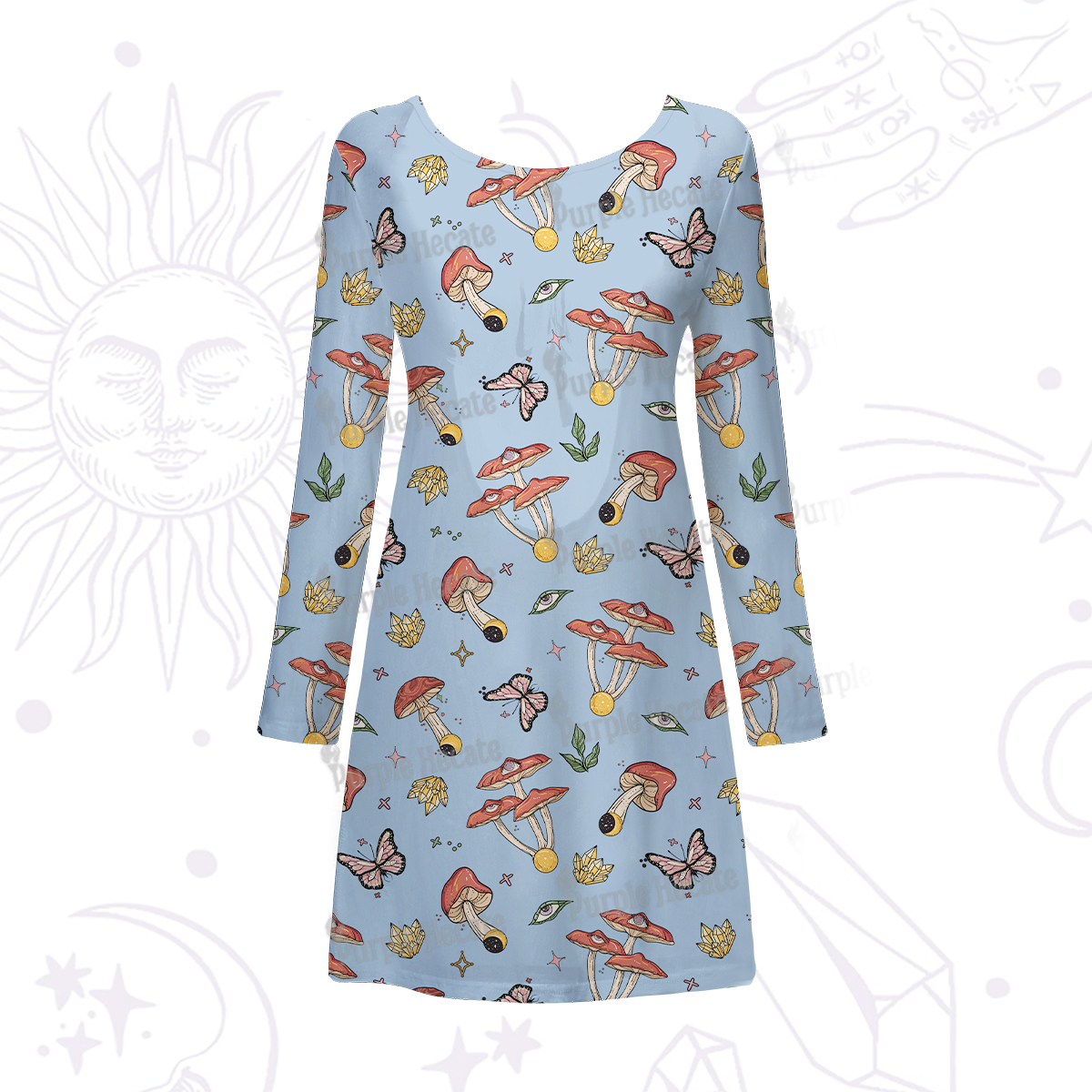 Purplehecate Whimsical Mushroom Beachwear Cover-Up Dress