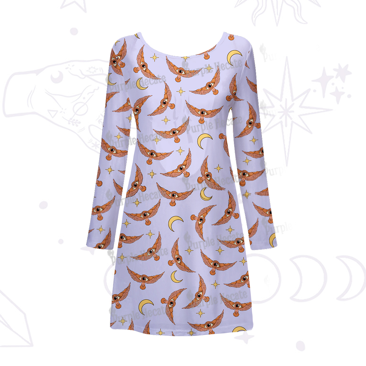 Purplehecate Moth and Moon Beachwear Cover-Up Dress