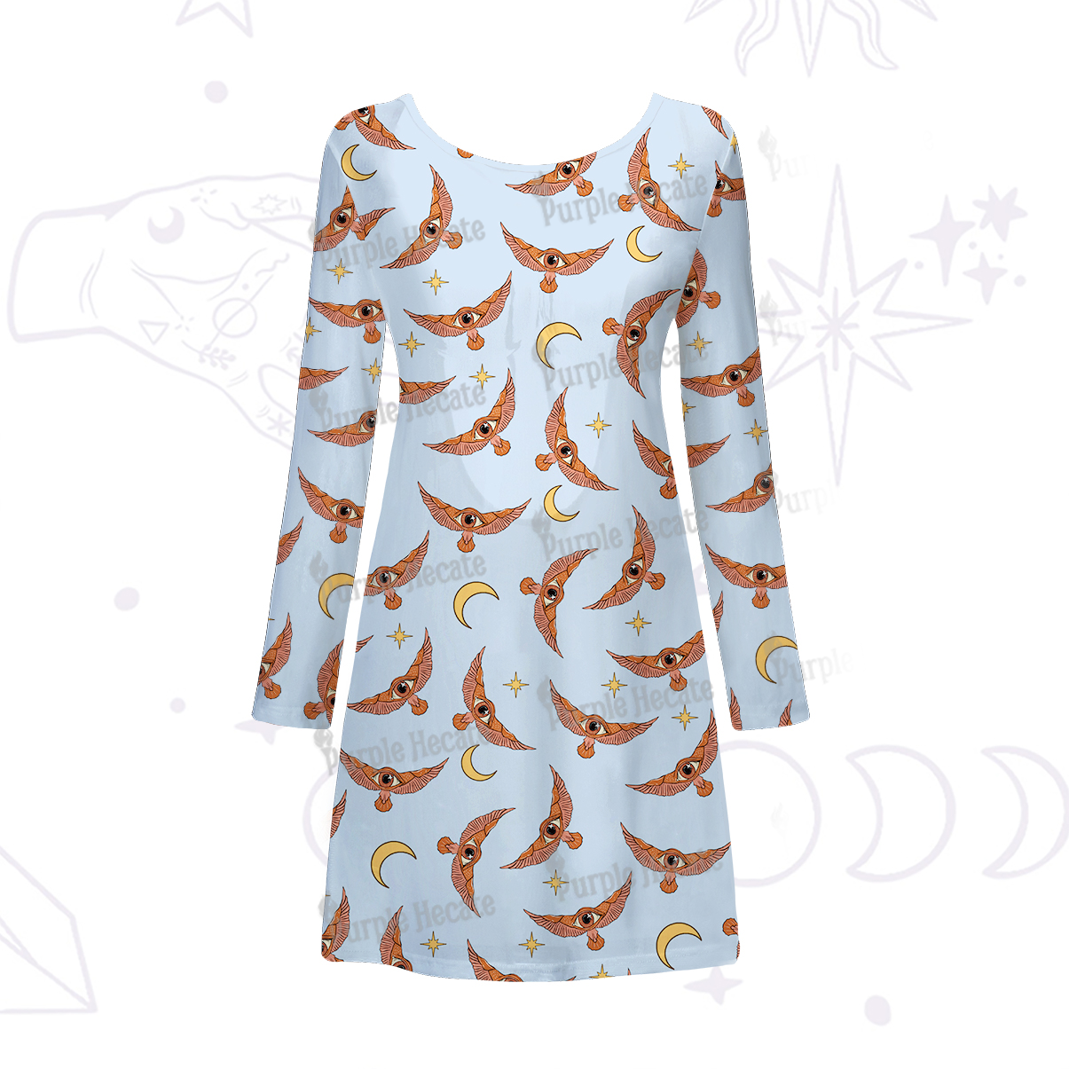 Purplehecate Moth and Moon Beachwear Cover-Up Dress