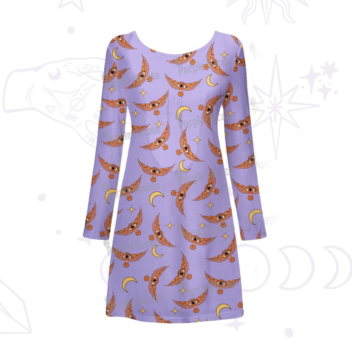 Purplehecate Moth and Moon Beachwear Cover-Up Dress