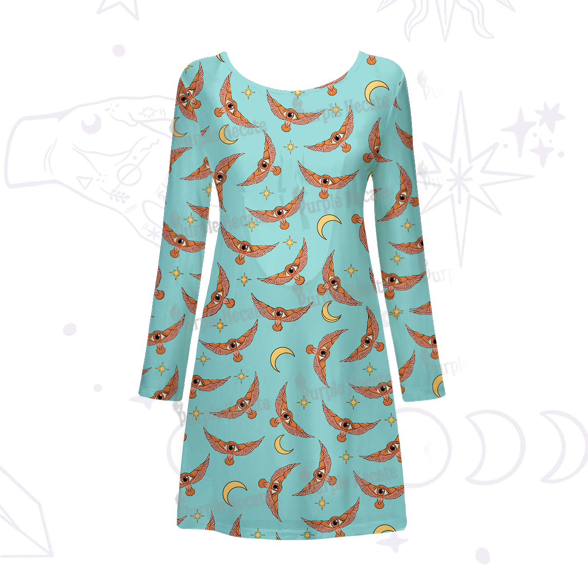 Purplehecate Moth and Moon Beachwear Cover-Up Dress