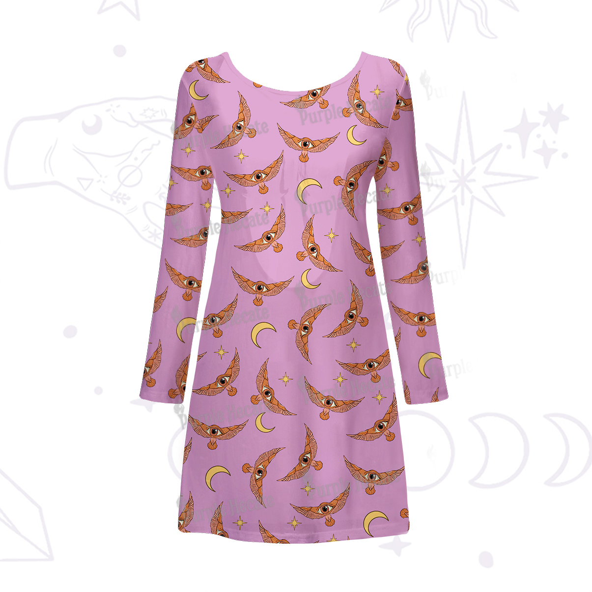Purplehecate Moth and Moon Beachwear Cover-Up Dress