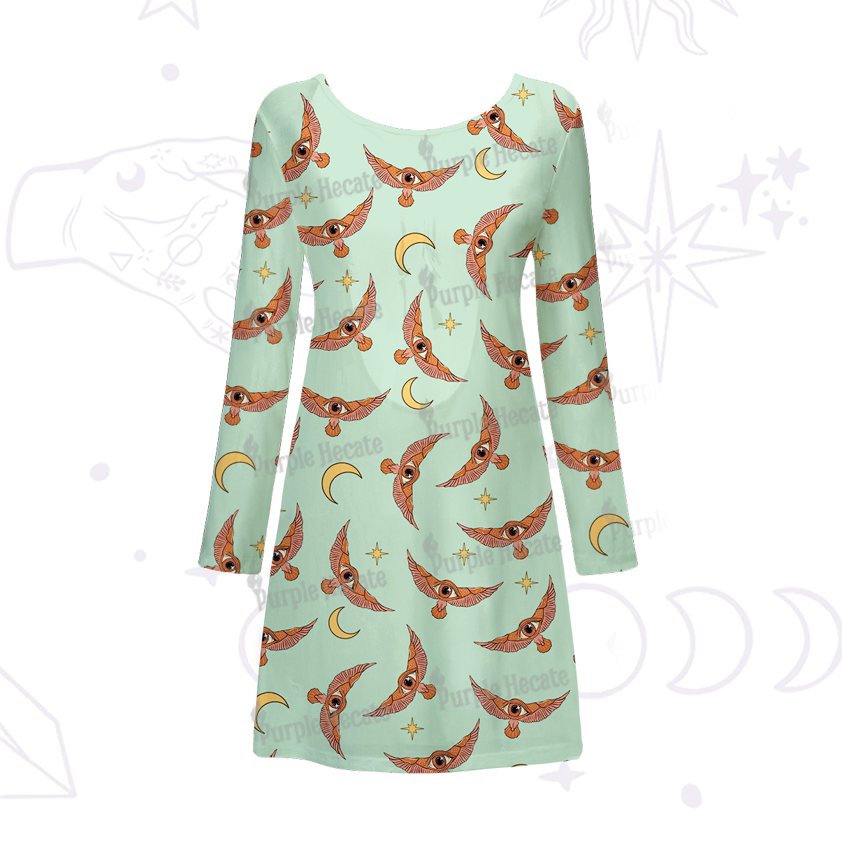 Purplehecate Moth and Moon Beachwear Cover-Up Dress