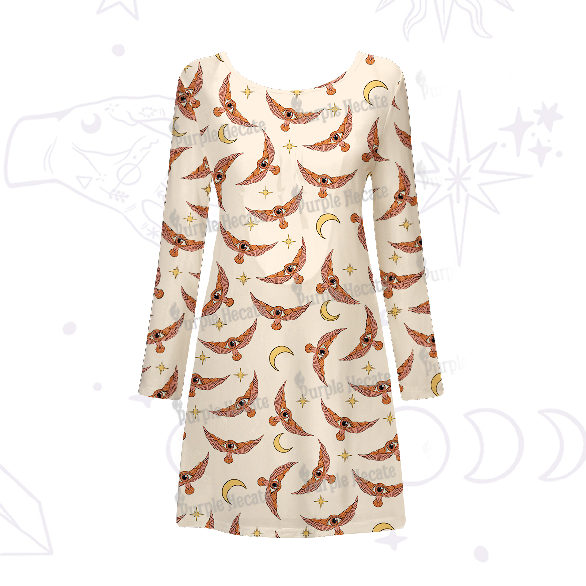 Purplehecate Moth and Moon Beachwear Cover-Up Dress