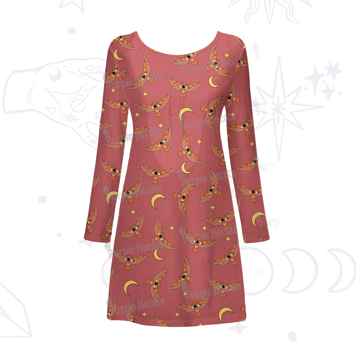 Purplehecate Moth and Moon Beachwear Cover-Up Dress