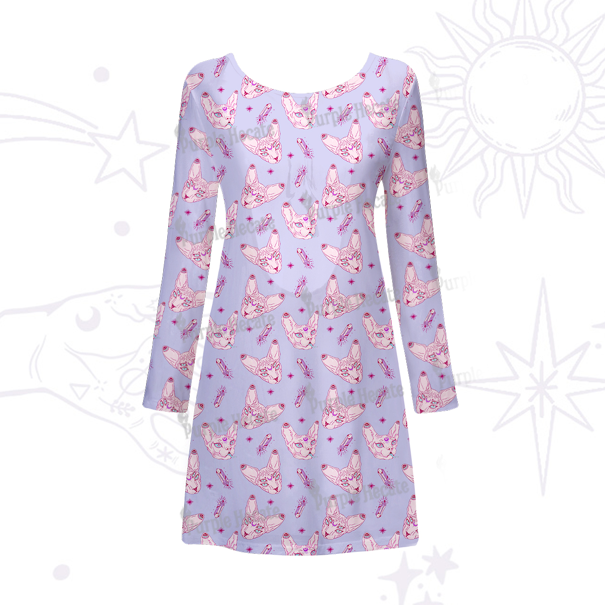 Purplehecate Mystical Sphynx Cat Beachwear Cover-Up Dress