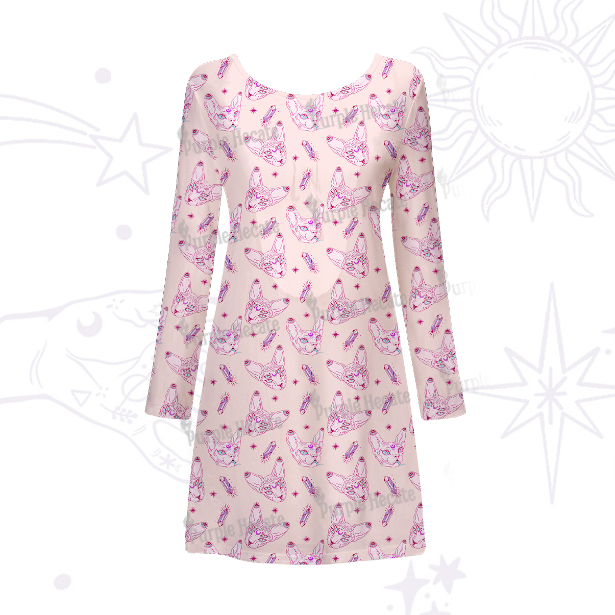 Purplehecate Mystical Sphynx Cat Beachwear Cover-Up Dress