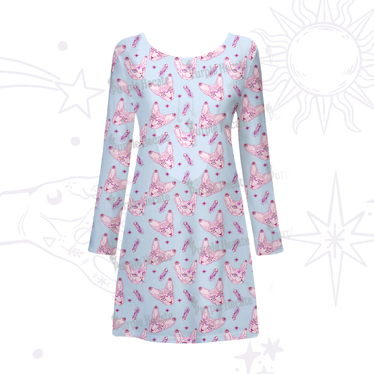 Purplehecate Mystical Sphynx Cat Beachwear Cover-Up Dress