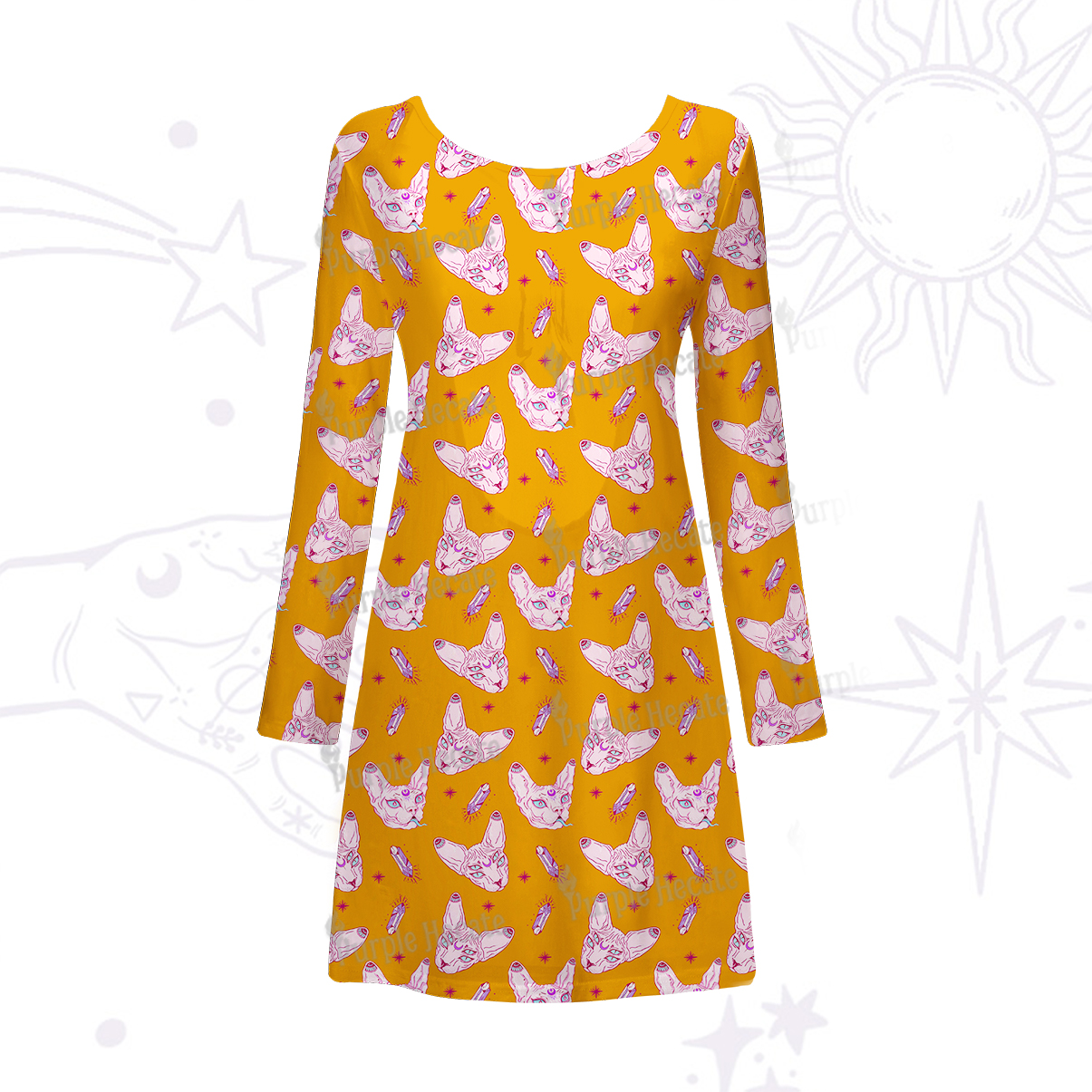 Purplehecate Mystical Sphynx Cat Beachwear Cover-Up Dress