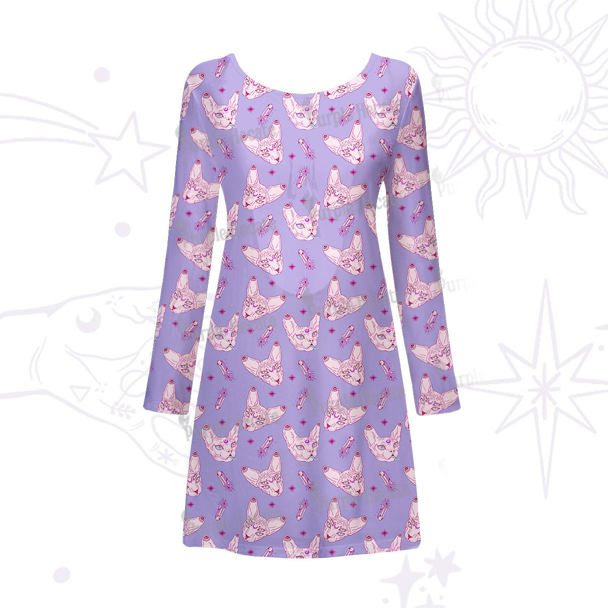 Purplehecate Mystical Sphynx Cat Beachwear Cover-Up Dress