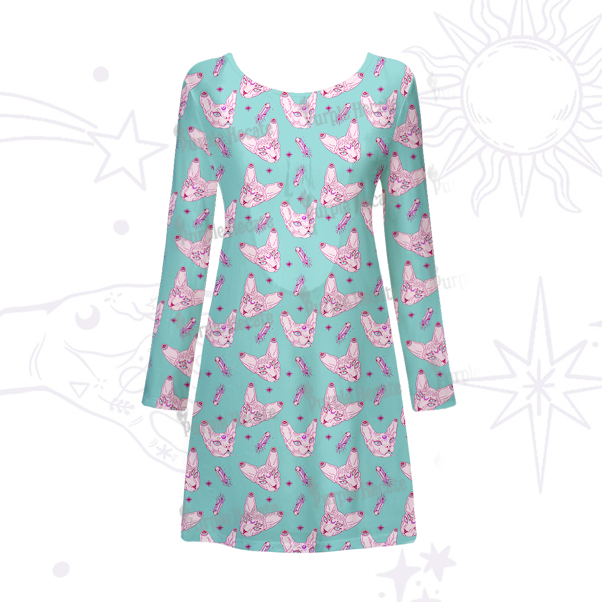 Purplehecate Mystical Sphynx Cat Beachwear Cover-Up Dress