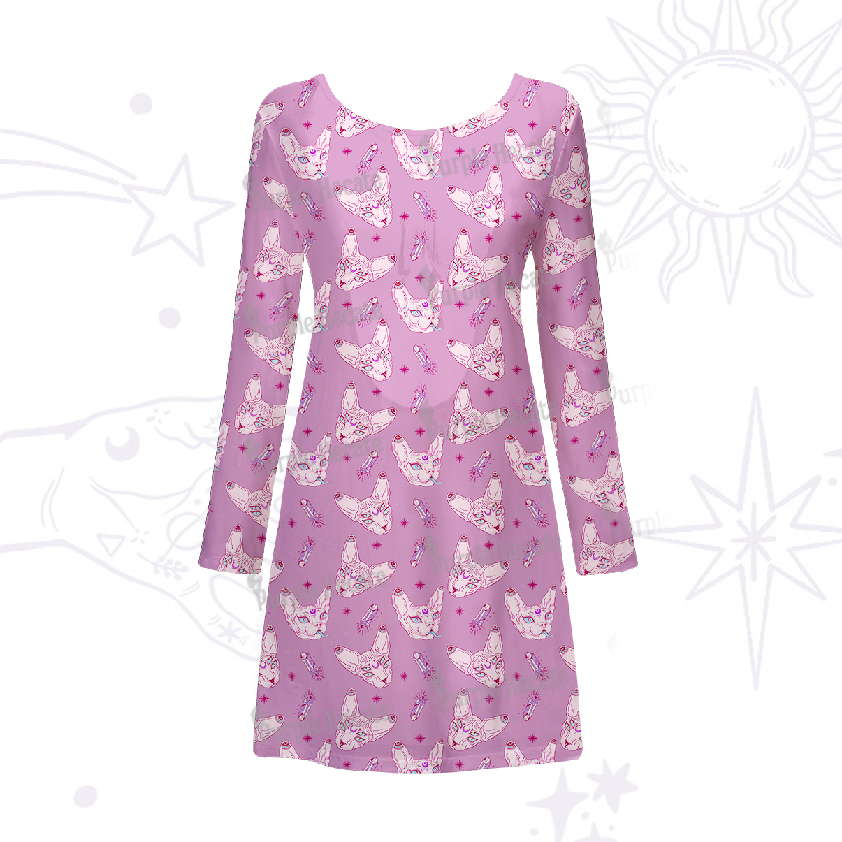 Purplehecate Mystical Sphynx Cat Beachwear Cover-Up Dress