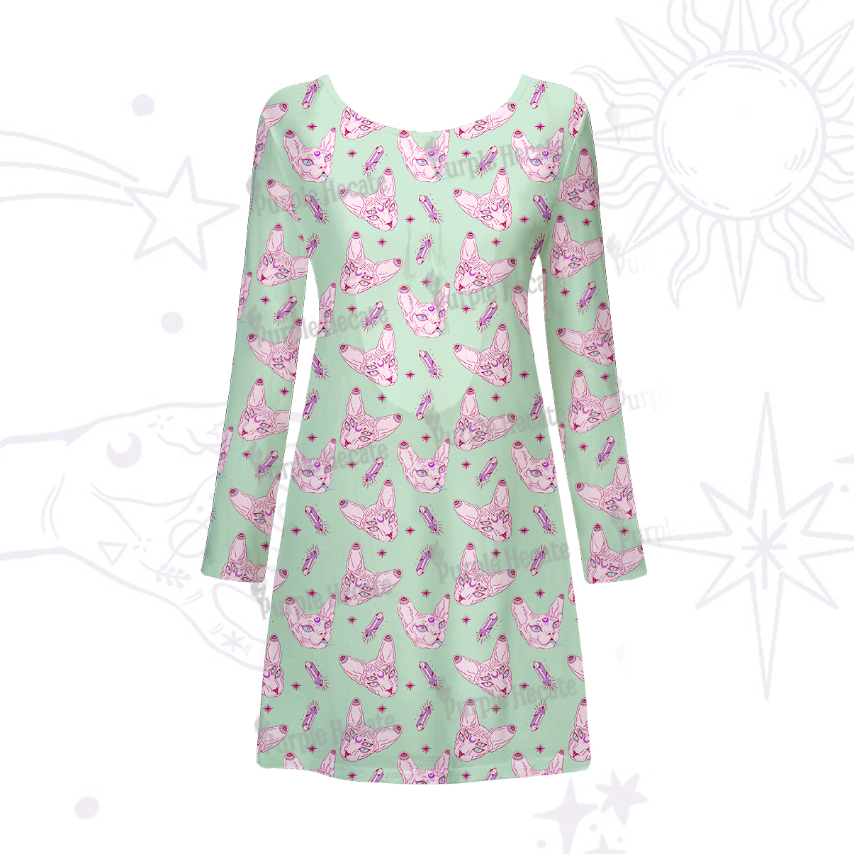 Purplehecate Mystical Sphynx Cat Beachwear Cover-Up Dress