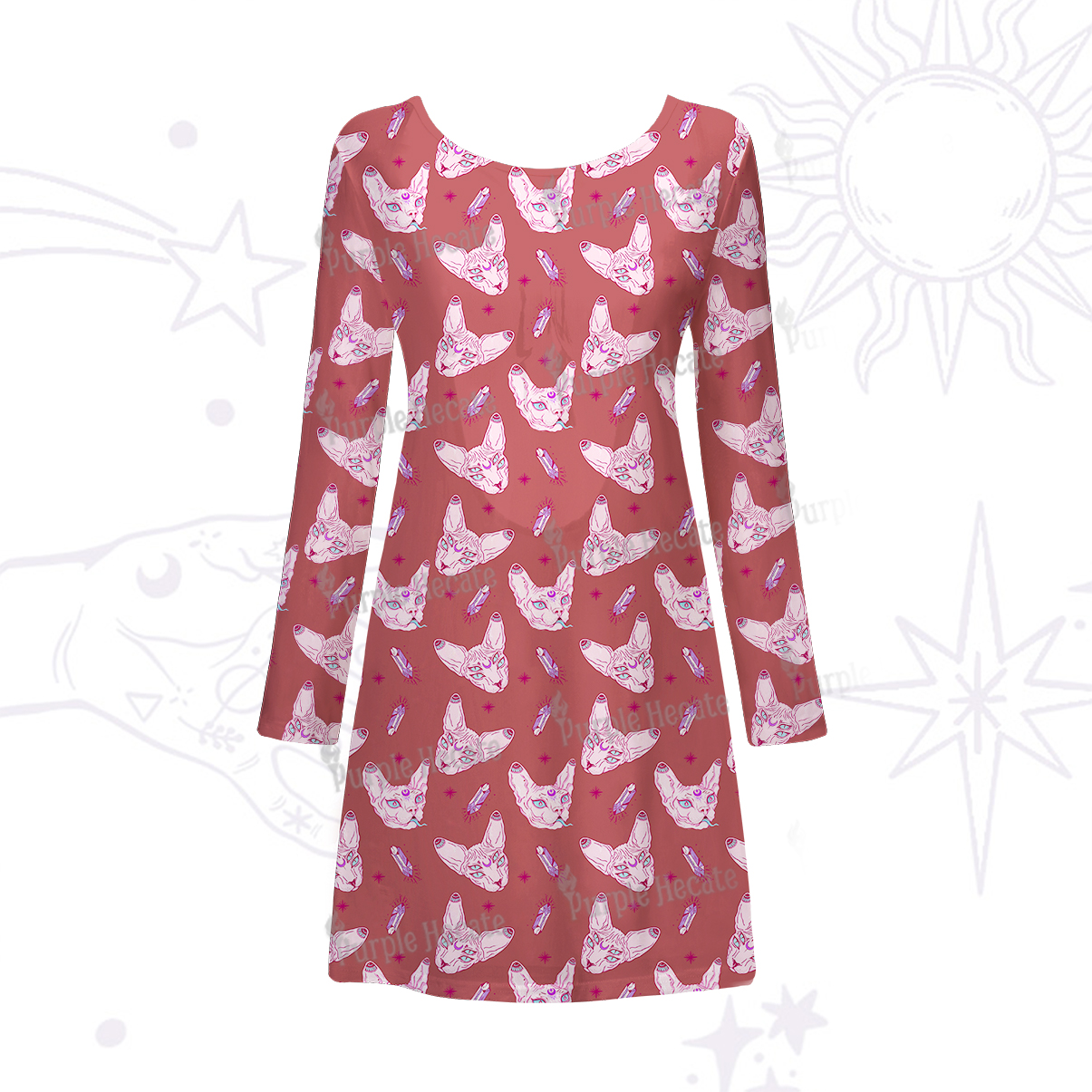 Purplehecate Mystical Sphynx Cat Beachwear Cover-Up Dress