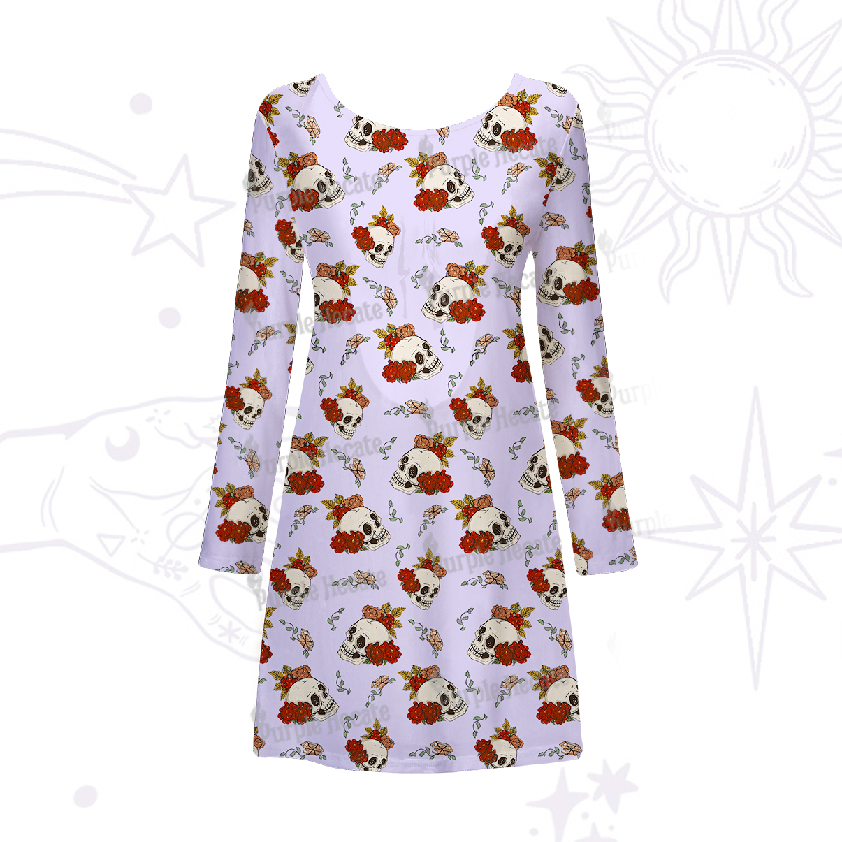 Purplehecate Flowers and Bones Beachwear Cover-Up Dress
