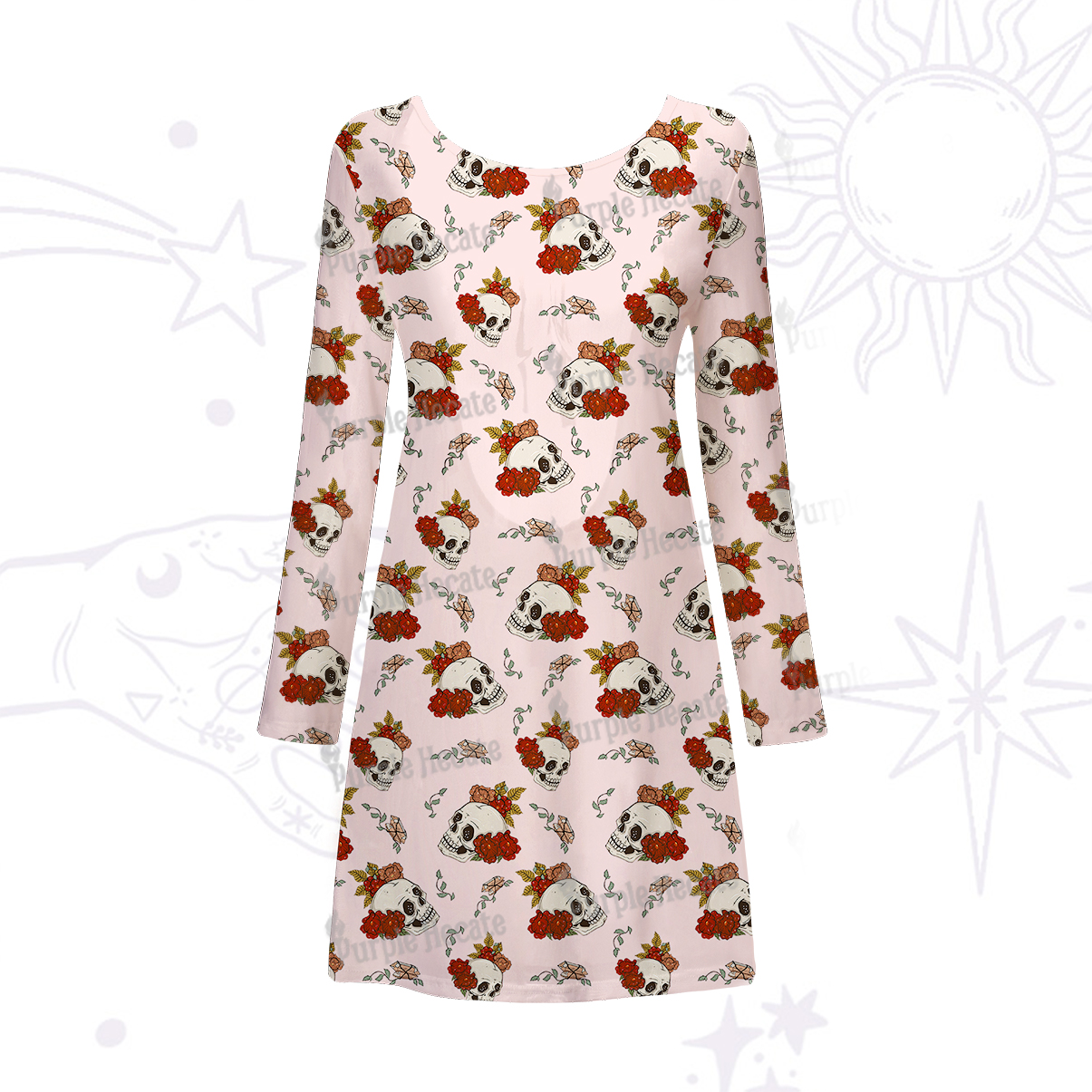 Purplehecate Flowers and Bones Beachwear Cover-Up Dress