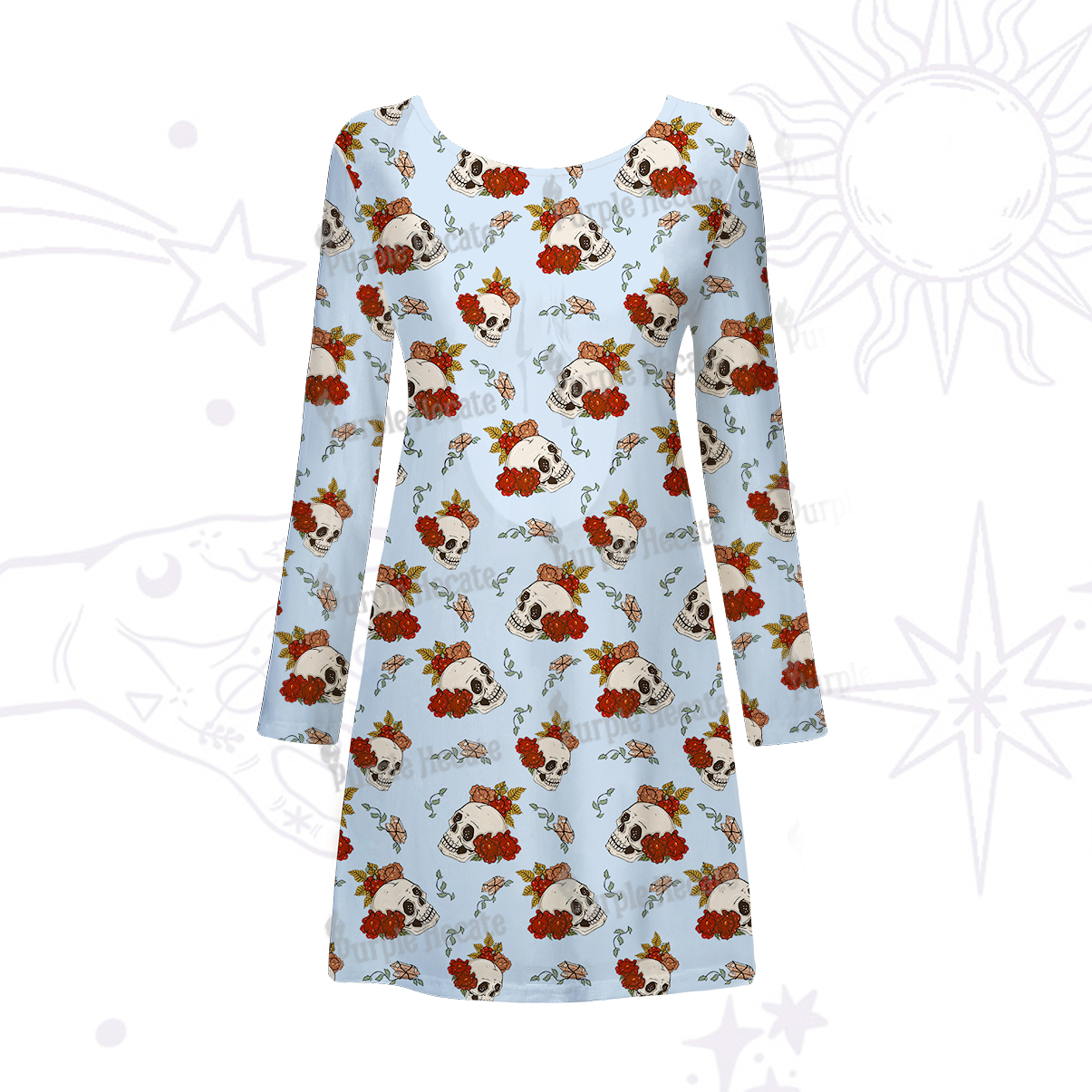 Purplehecate Flowers and Bones Beachwear Cover-Up Dress