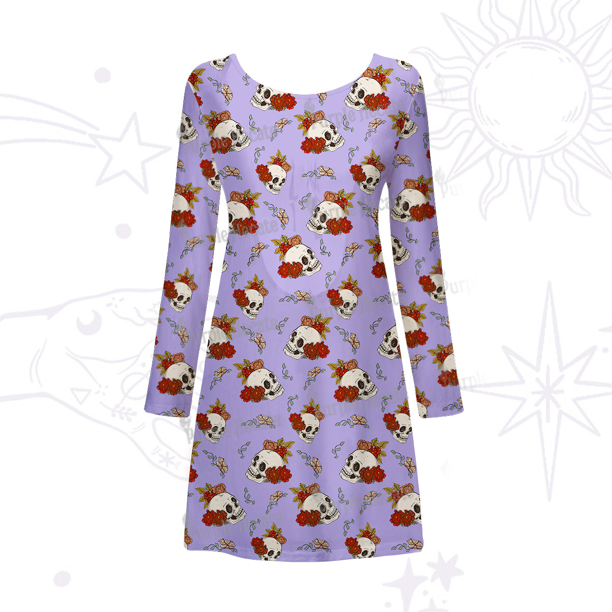 Purplehecate Flowers and Bones Beachwear Cover-Up Dress