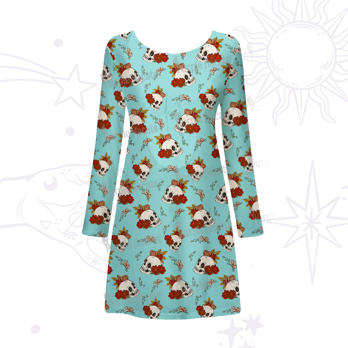 Purplehecate Flowers and Bones Beachwear Cover-Up Dress