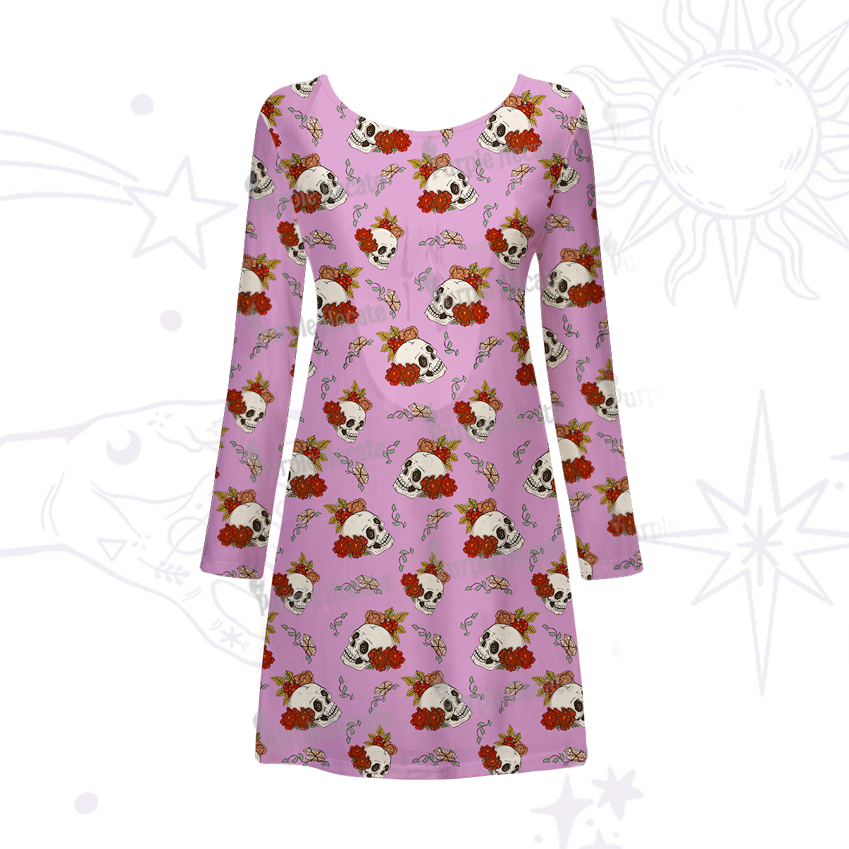 Purplehecate Flowers and Bones Beachwear Cover-Up Dress