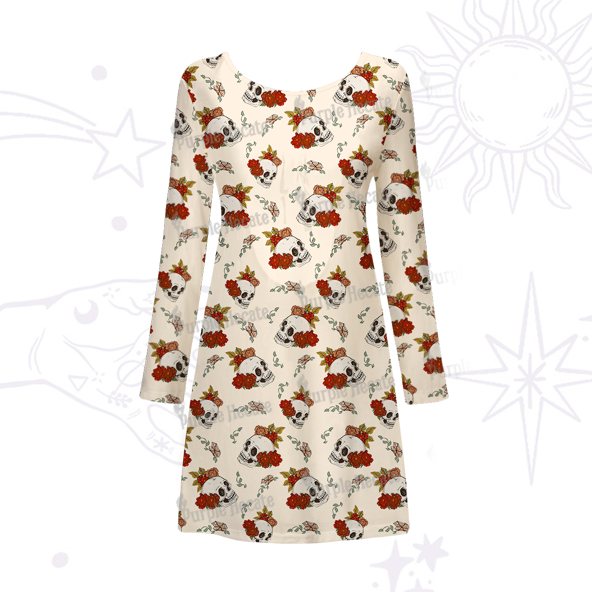 Purplehecate Flowers and Bones Beachwear Cover-Up Dress