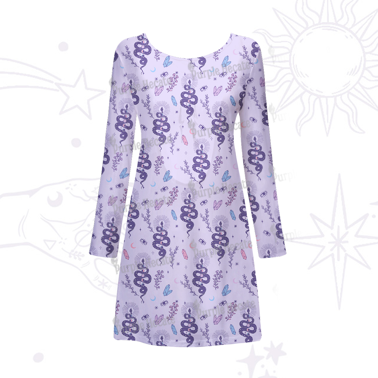 Purplehecate Snake And Moon Phase Comfort Beachwear Cover-Up Dress