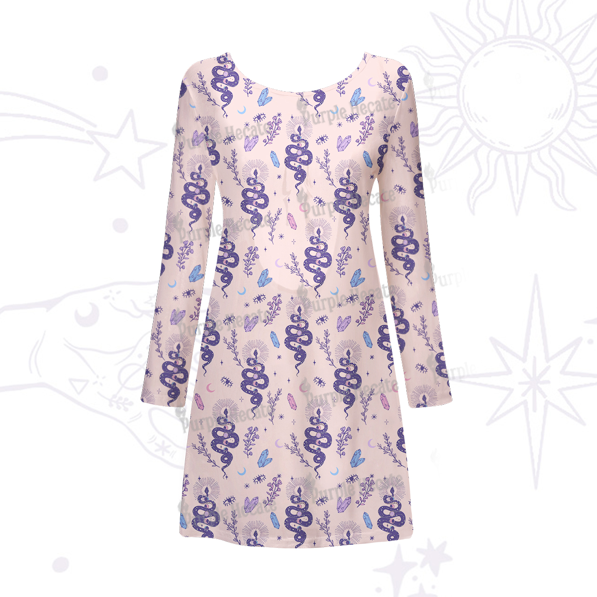 Purplehecate Snake And Moon Phase Comfort Beachwear Cover-Up Dress