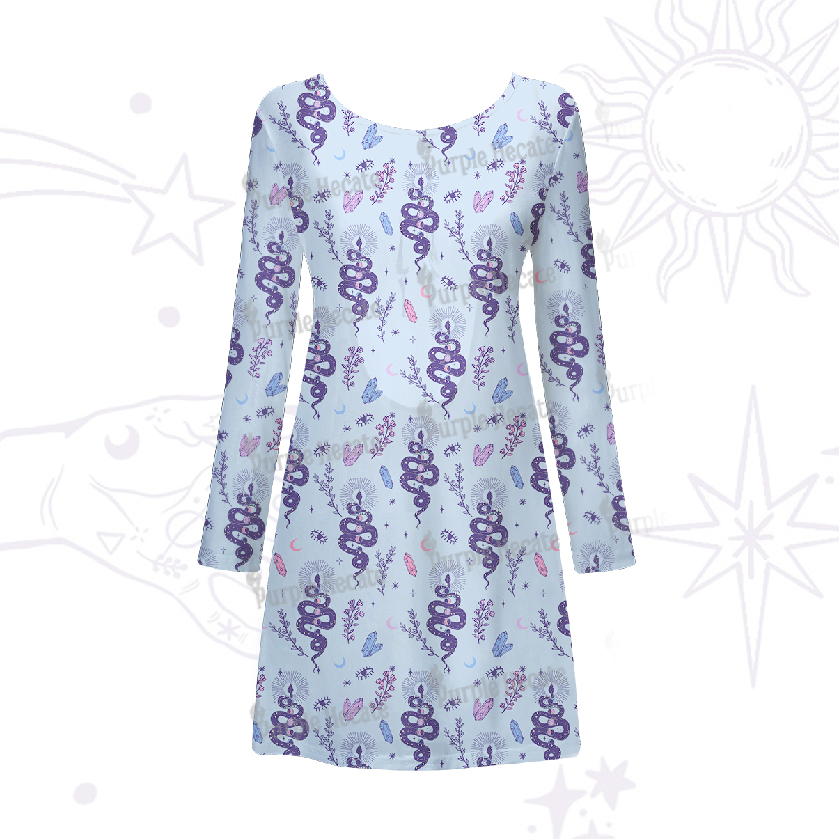 Purplehecate Snake And Moon Phase Comfort Beachwear Cover-Up Dress