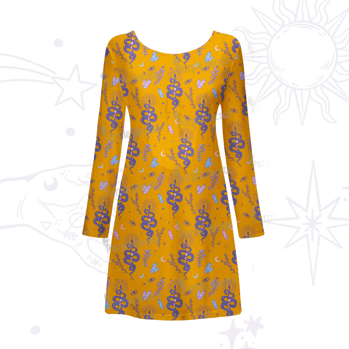 Purplehecate Snake And Moon Phase Comfort Beachwear Cover-Up Dress