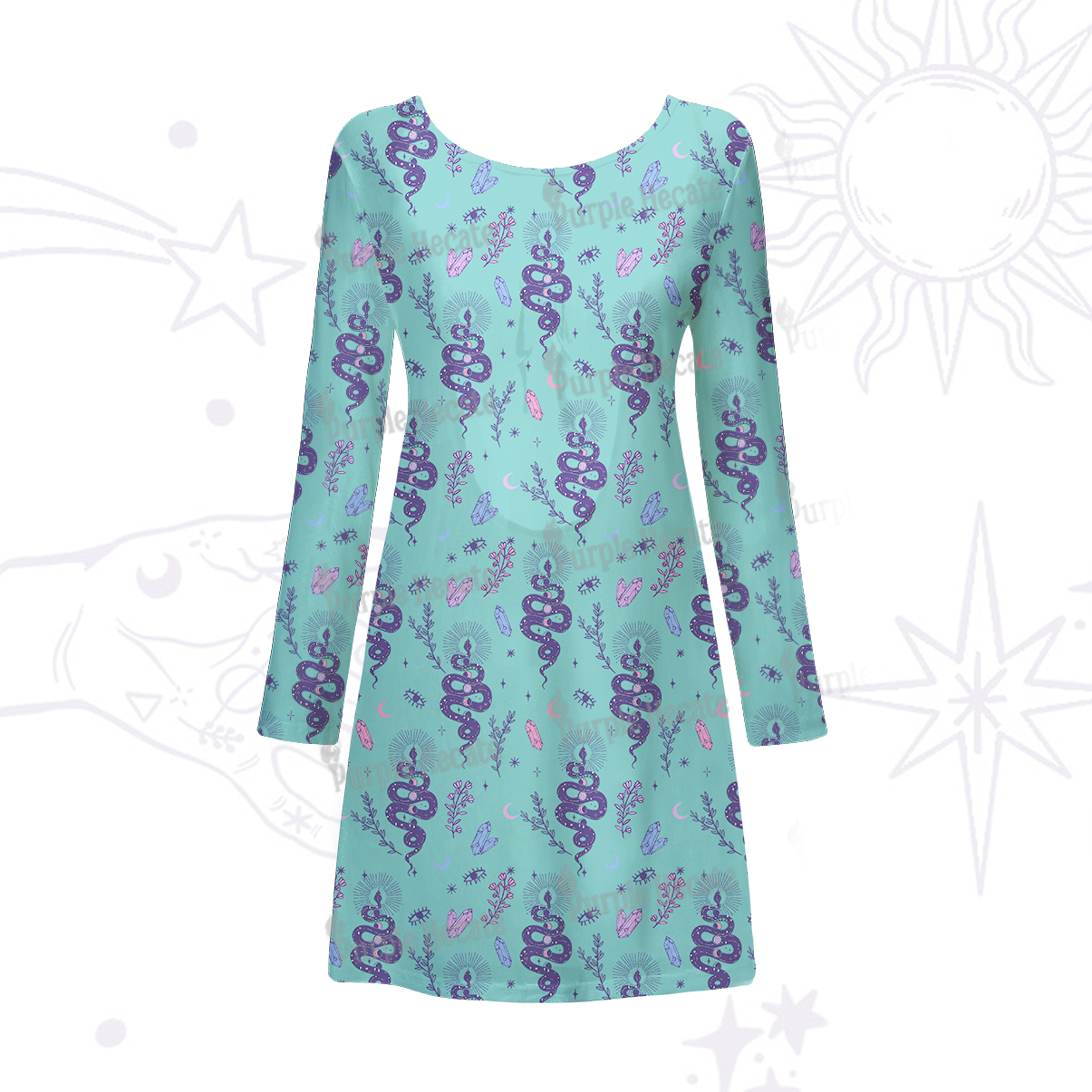 Purplehecate Snake And Moon Phase Comfort Beachwear Cover-Up Dress