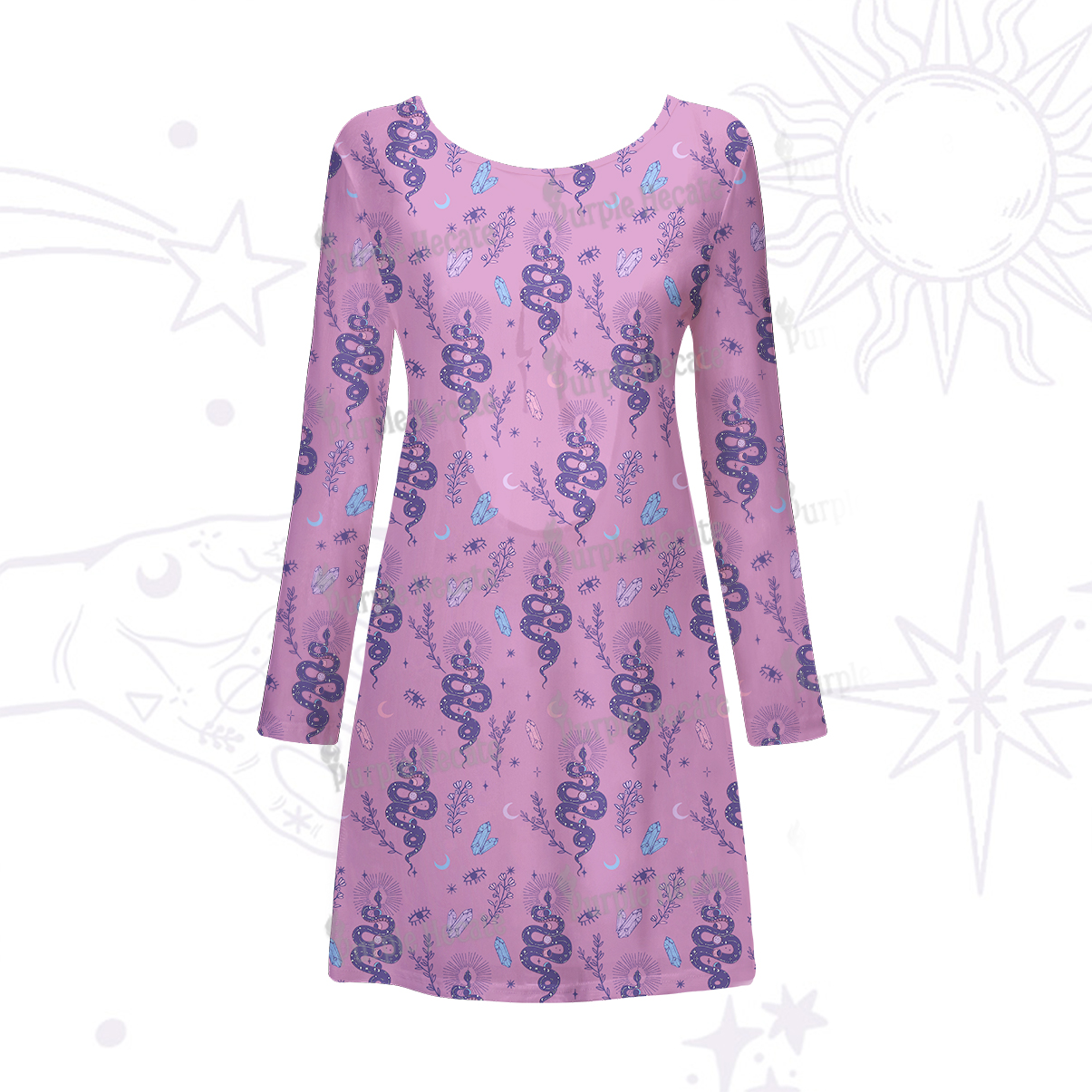 Purplehecate Snake And Moon Phase Comfort Beachwear Cover-Up Dress