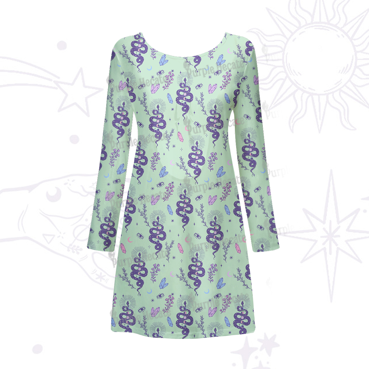 Purplehecate Snake And Moon Phase Comfort Beachwear Cover-Up Dress