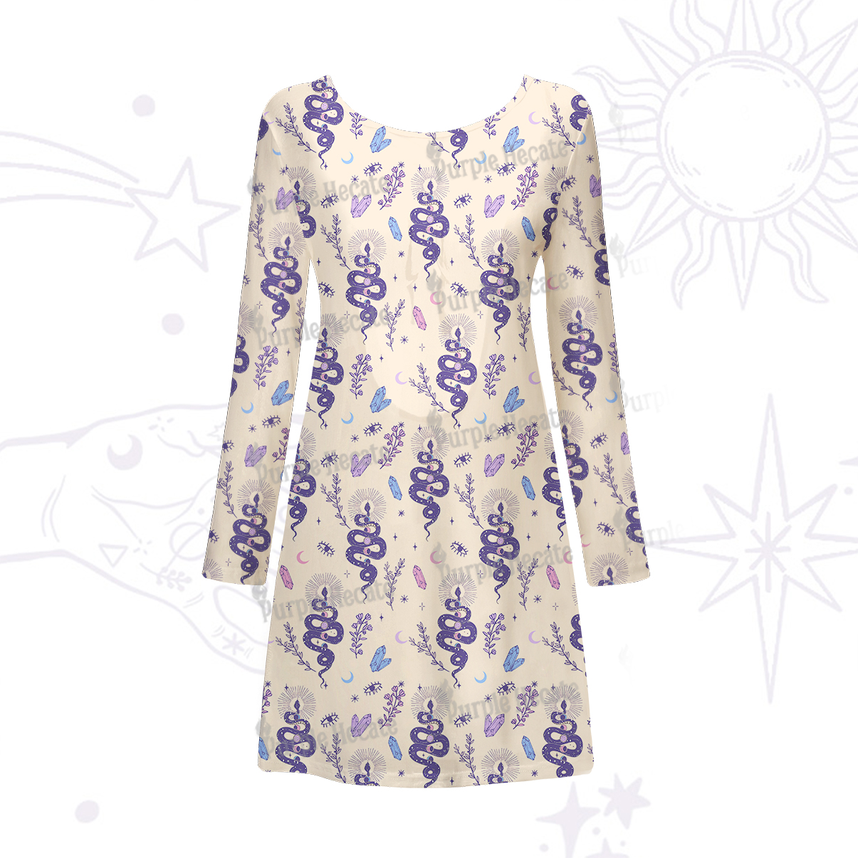 Purplehecate Snake And Moon Phase Comfort Beachwear Cover-Up Dress