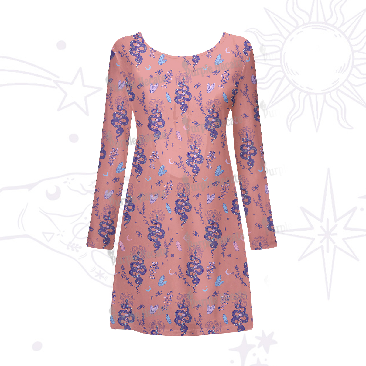 Purplehecate Snake And Moon Phase Comfort Beachwear Cover-Up Dress