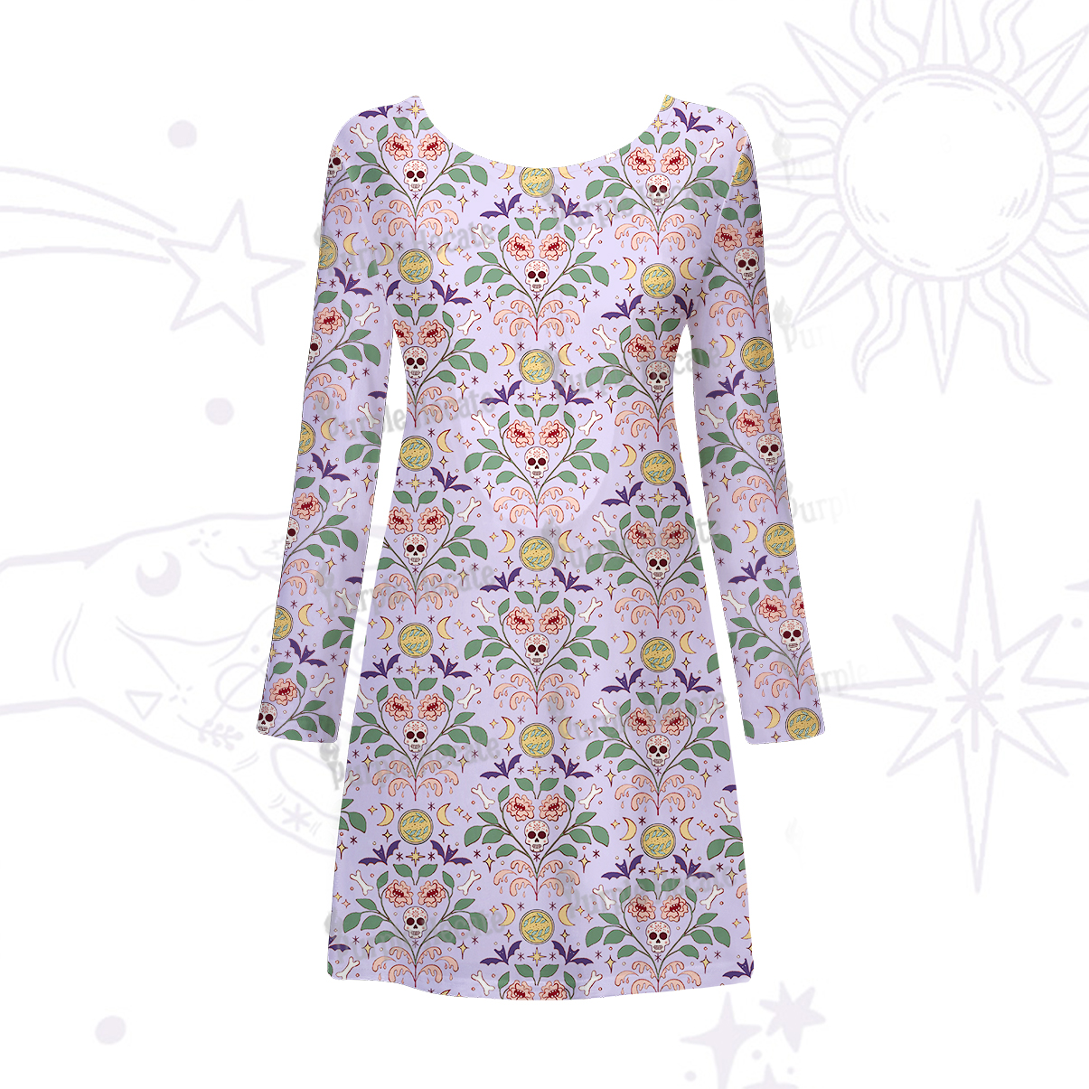 Purplehecate Gothic Floral Skeleton Beachwear Cover-Up Dress