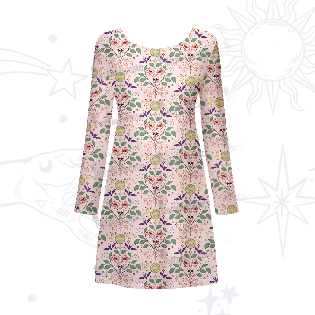 Purplehecate Gothic Floral Skeleton Beachwear Cover-Up Dress