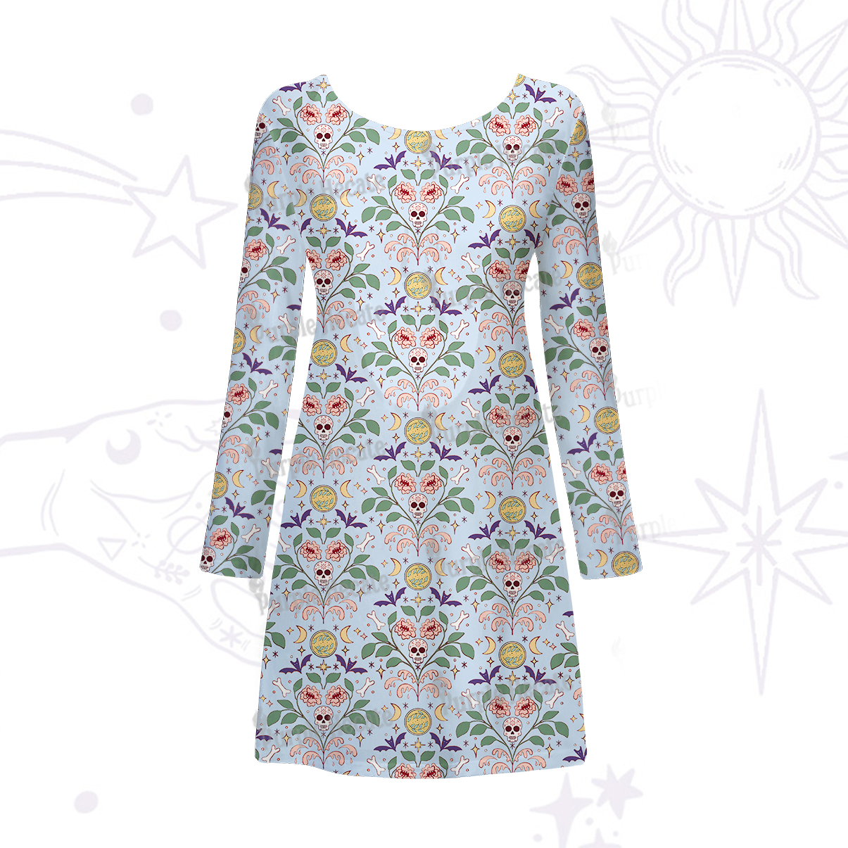 Purplehecate Gothic Floral Skeleton Beachwear Cover-Up Dress