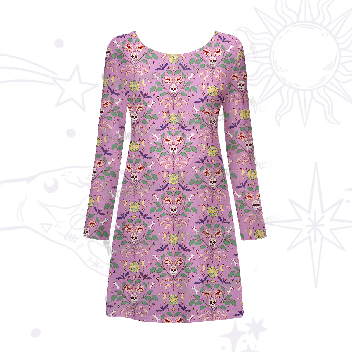 Purplehecate Gothic Floral Skeleton Beachwear Cover-Up Dress