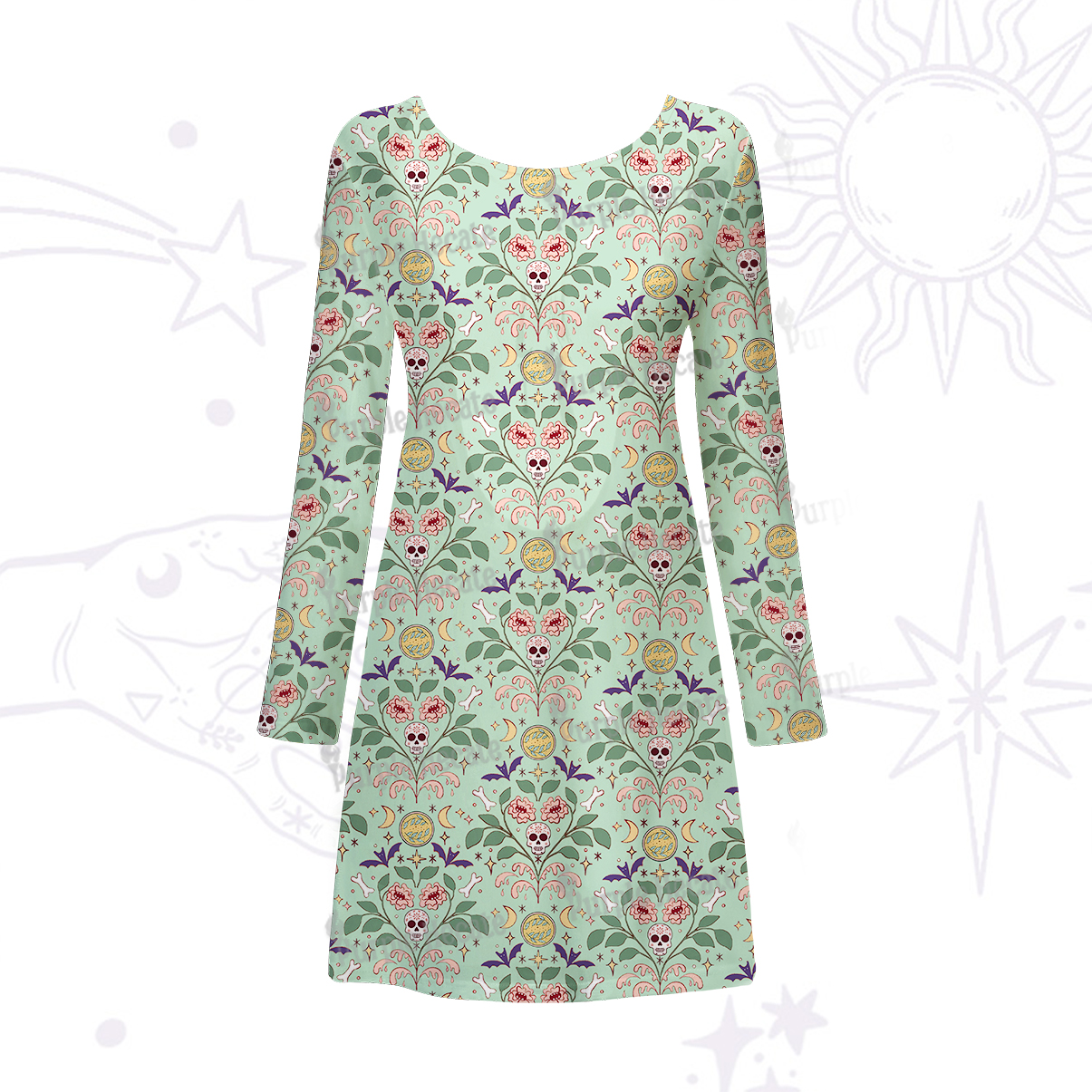 Purplehecate Gothic Floral Skeleton Beachwear Cover-Up Dress