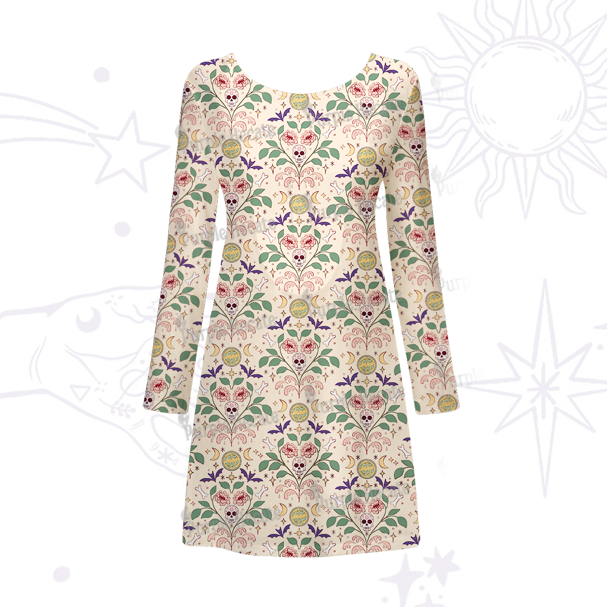 Purplehecate Gothic Floral Skeleton Beachwear Cover-Up Dress