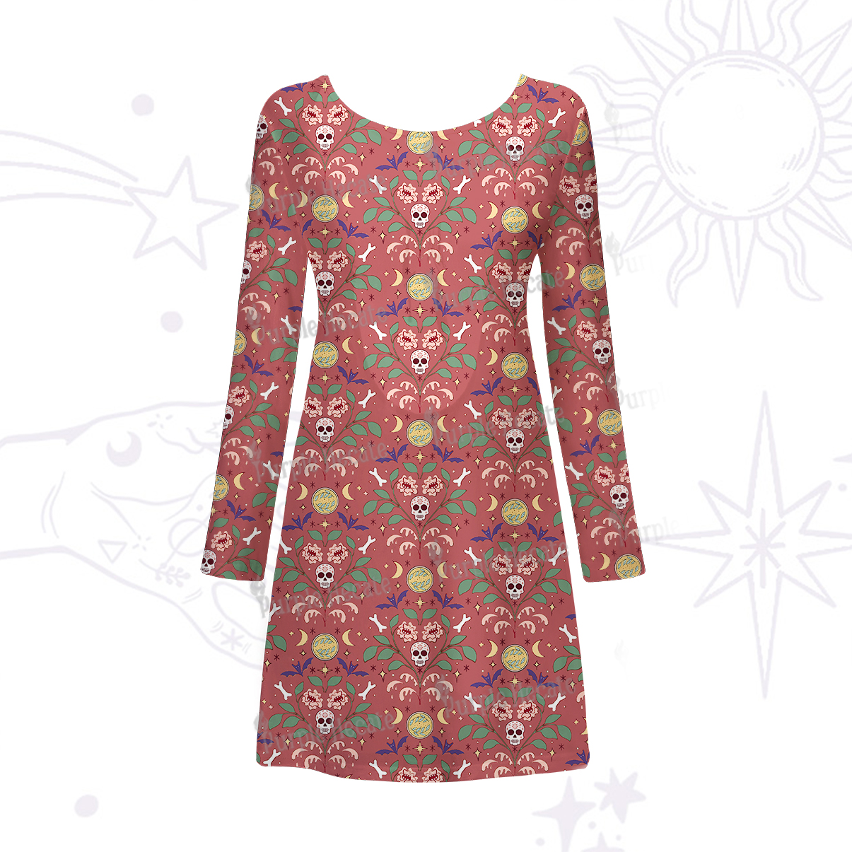 Purplehecate Gothic Floral Skeleton Beachwear Cover-Up Dress