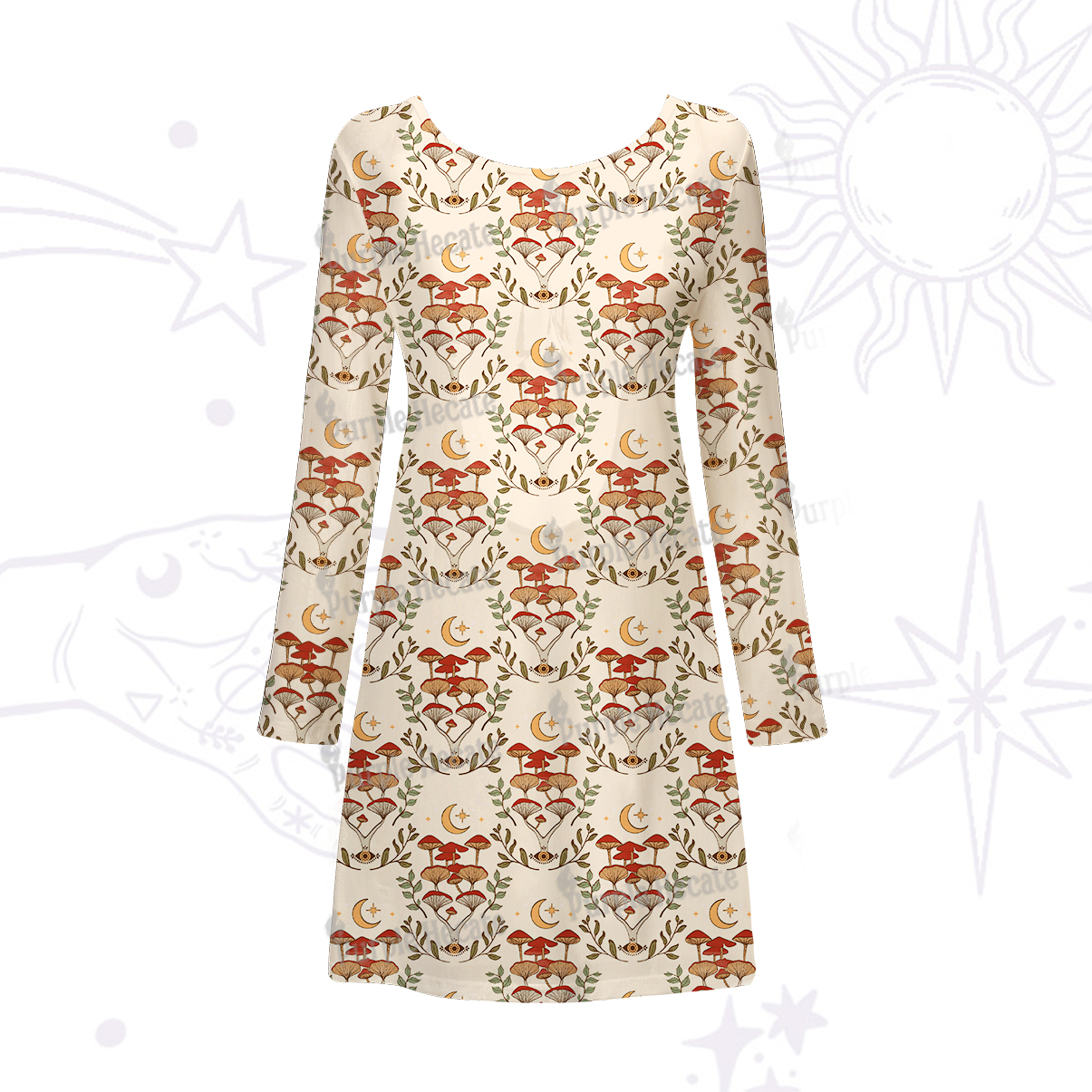 Purplehecate Psychedelic Mushrooms Beachwear Cover-Up Dress