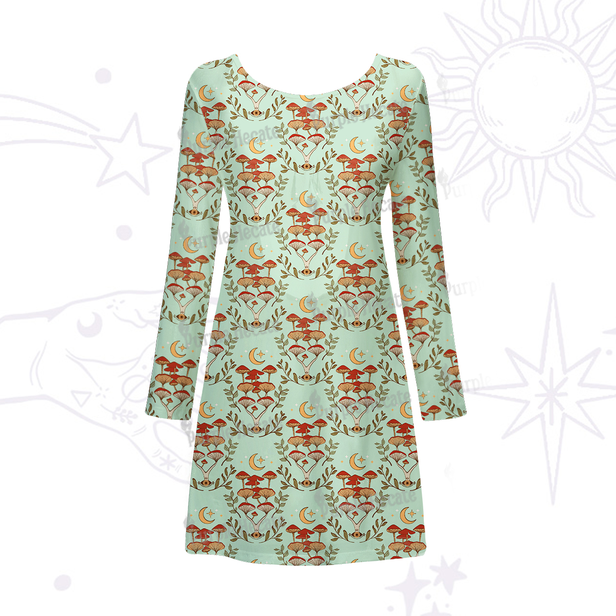 Purplehecate Psychedelic Mushrooms Beachwear Cover-Up Dress