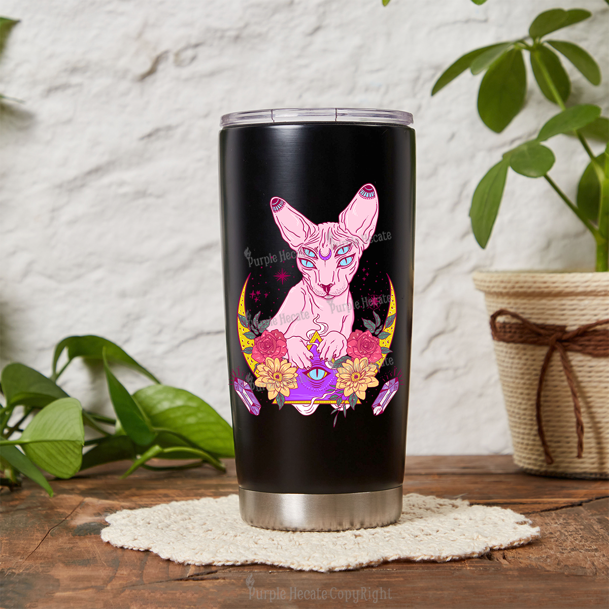 Purplehecate Moon Phase Cat Tumbler